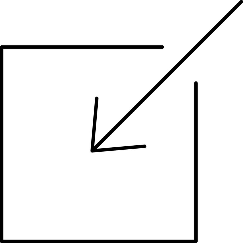 Left Down Corner Arrow With Box Icon In Black Outline. vector