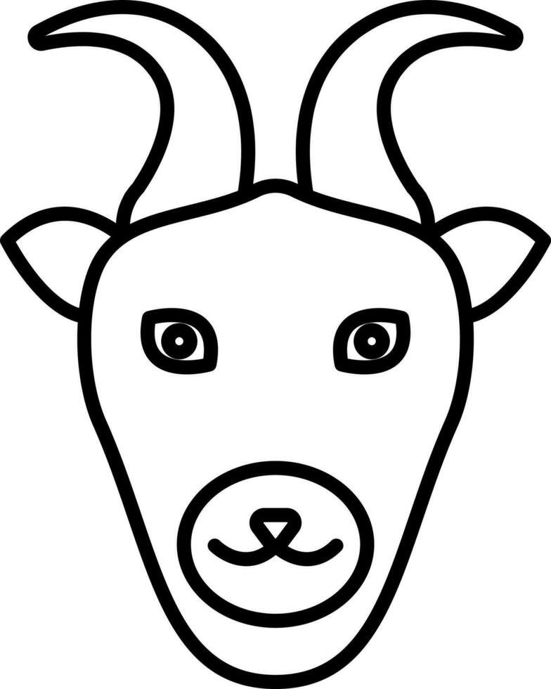 Cartoon Goat Face Icon In Black Line Art. vector