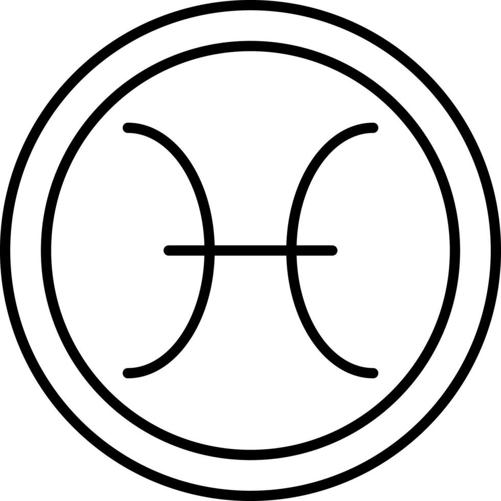 Linear Style Pisces Zodiac Symbol Round Icon. vector