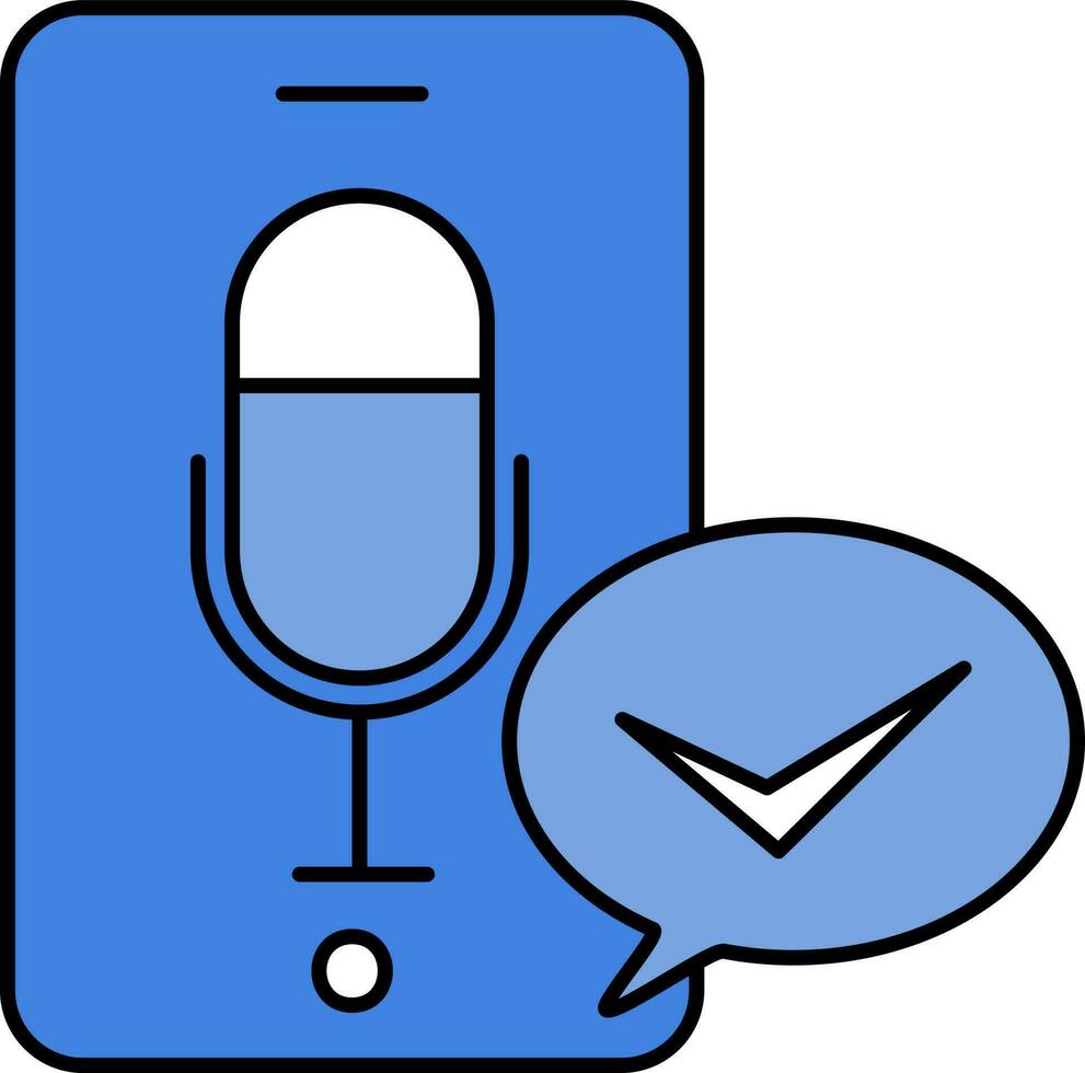 Mic Check Or Connect In Mobile Screen Blue And White Icon. vector