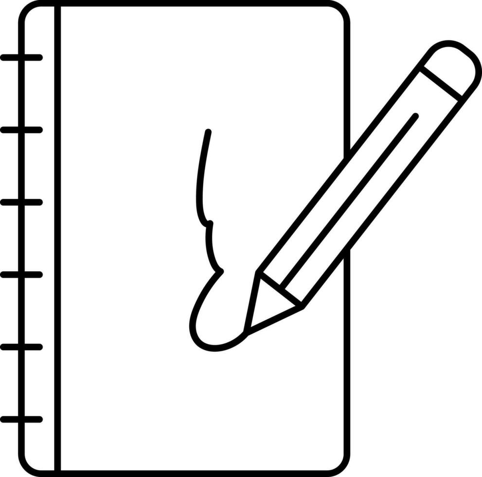 Drawing Book With Pencil Icon In Thin Line Art. vector