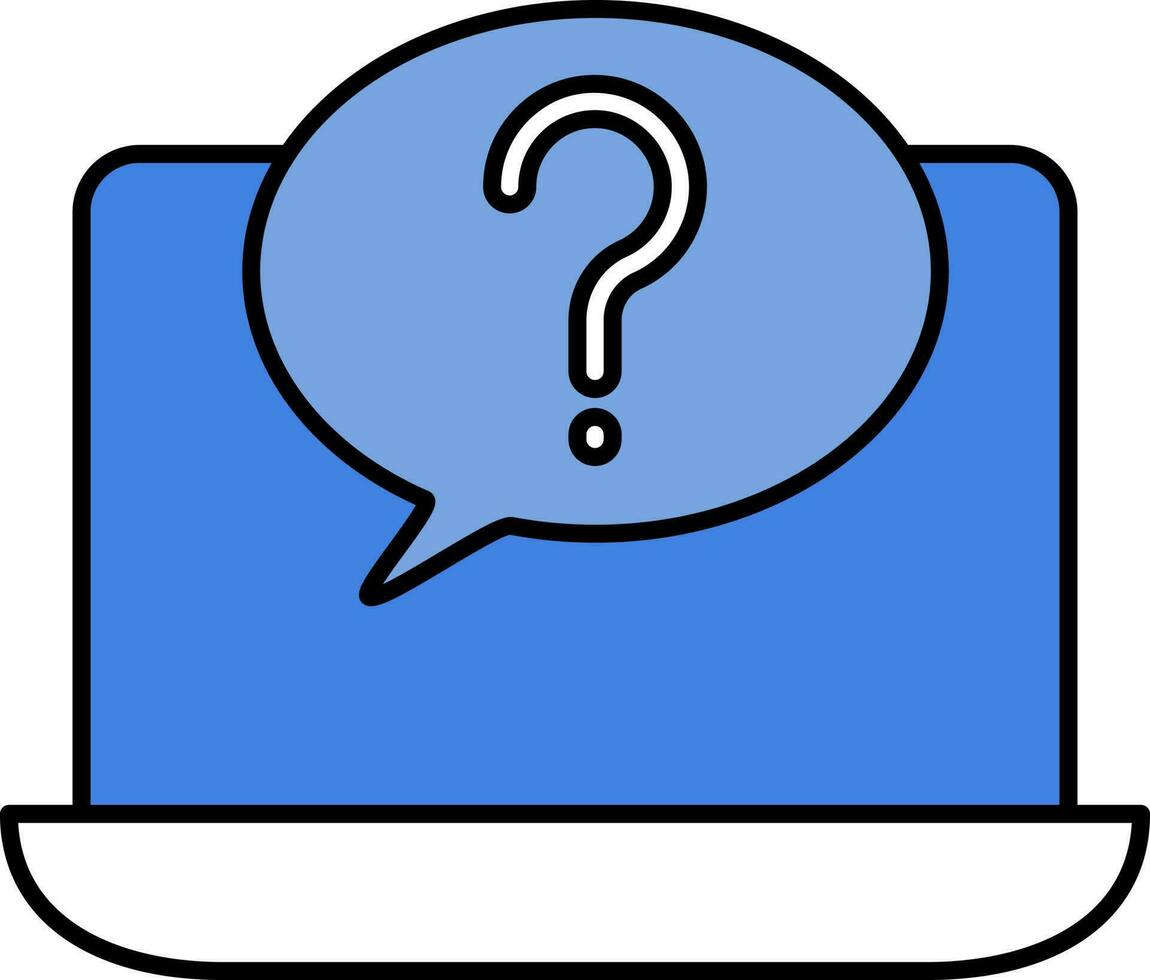 Question Message Bubble In Laptop Screen Blue Icon. vector