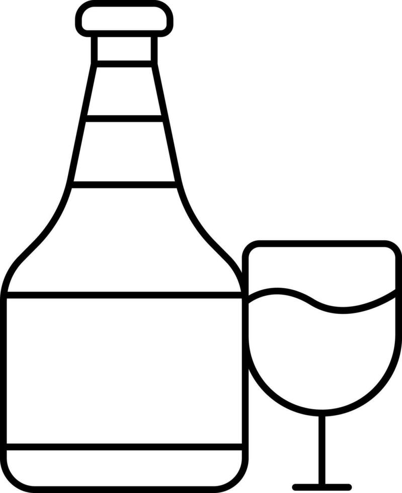 Wine Drink Bottle With Glass Black Outline Icon. vector