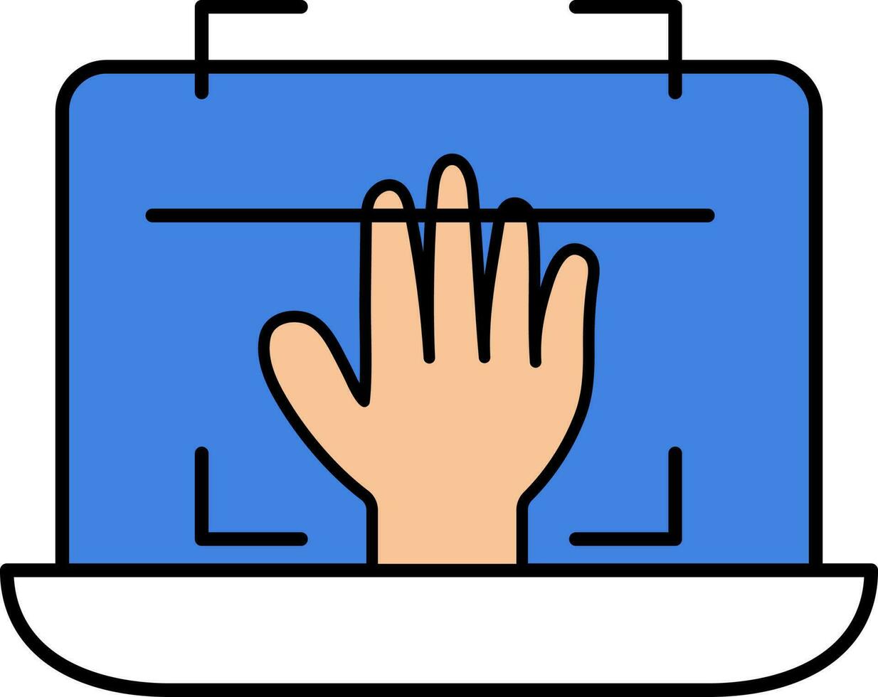 mano exploración desde ordenador portátil pantalla táctil azul icono. vector