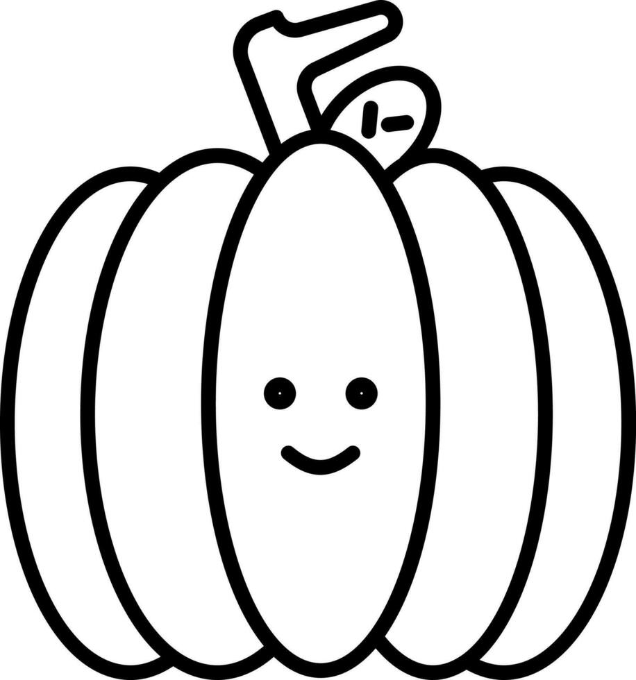 Cute Pumpkin Icon In Black Outline. vector