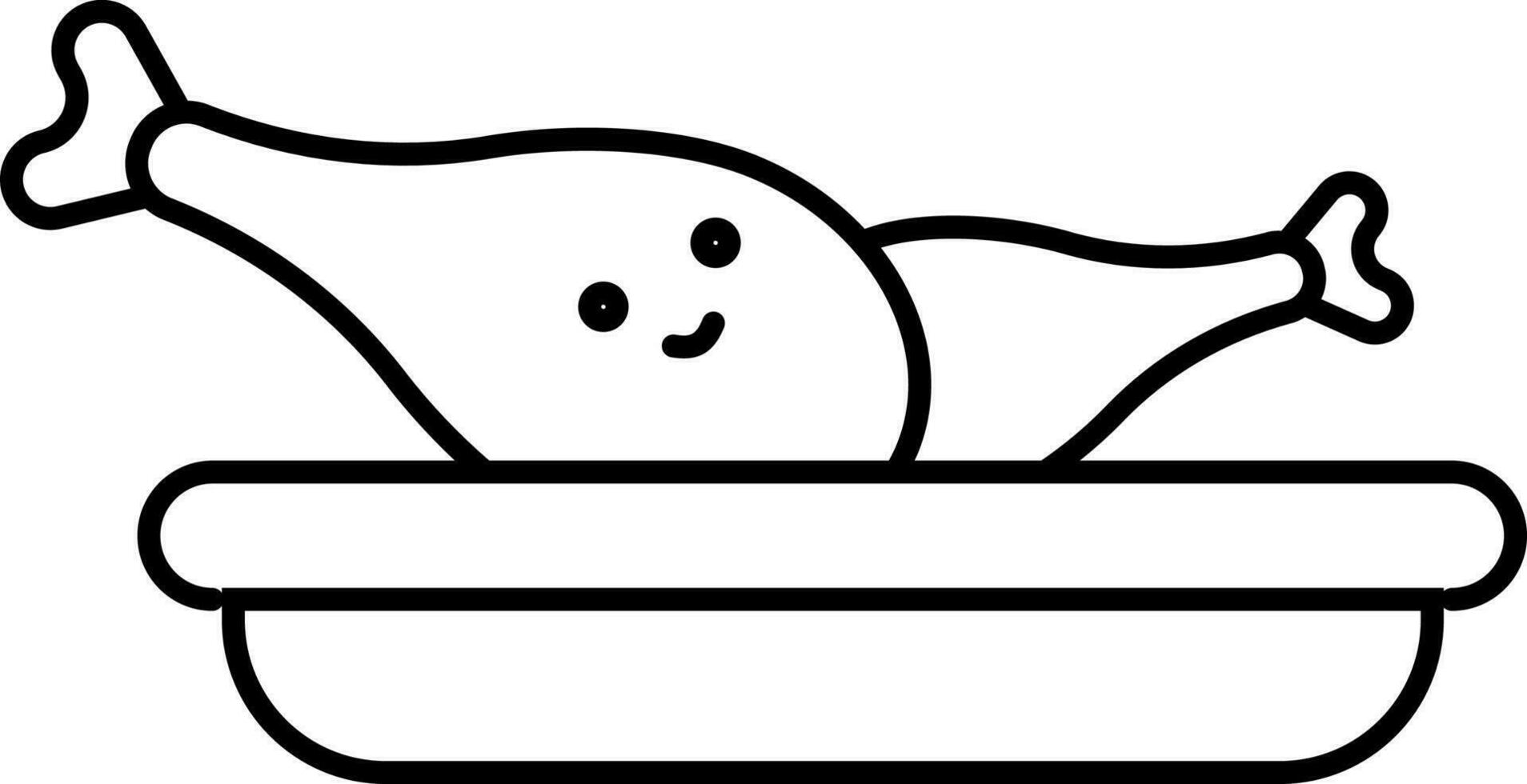 Smiley Face Leg Chicken Icon In Black Line Art. vector