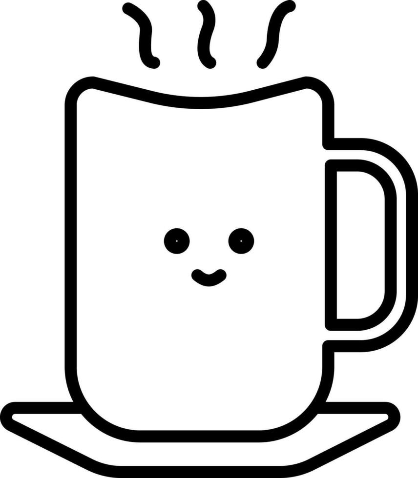 Cute Coffee Cup Icon In Black Outline. vector