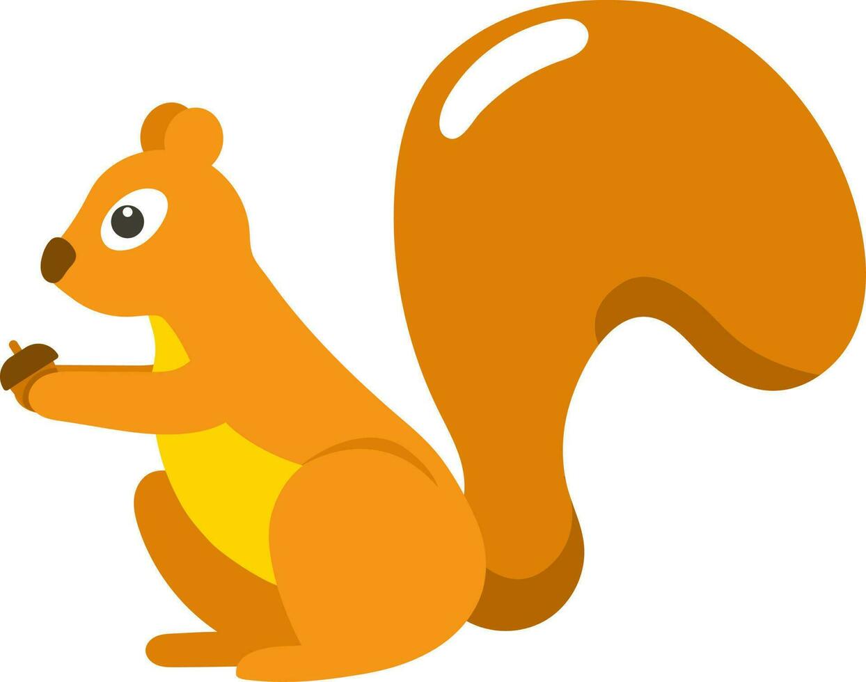 Isolated Cartoon Squirrel Holding Acorn Icon In Orange Color. vector