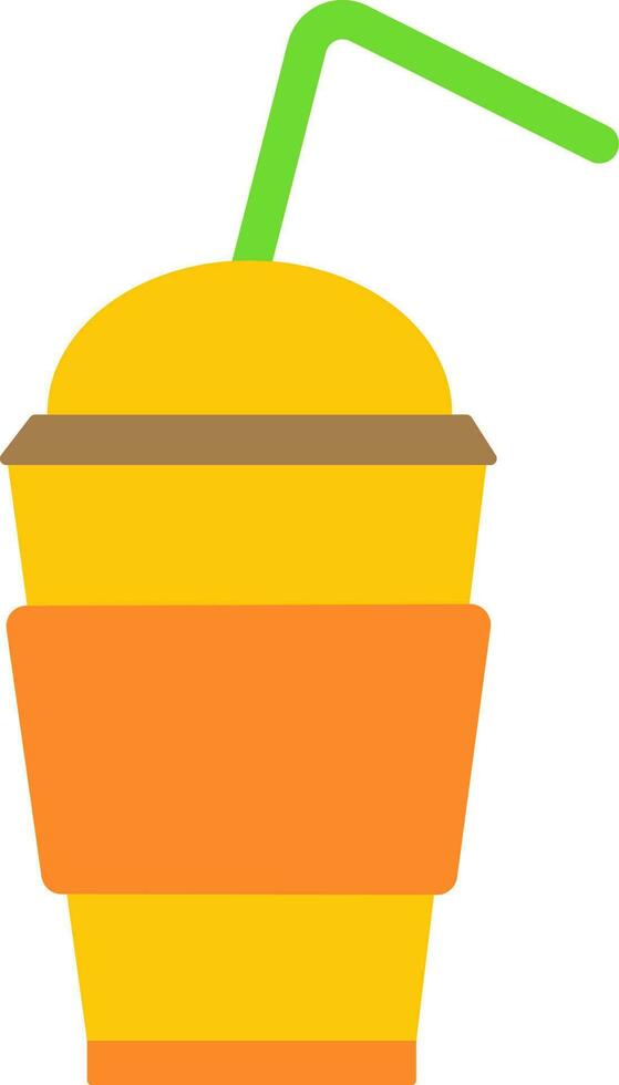 Flat Straw With Lid Cup Icon In Orange And Green Color. vector