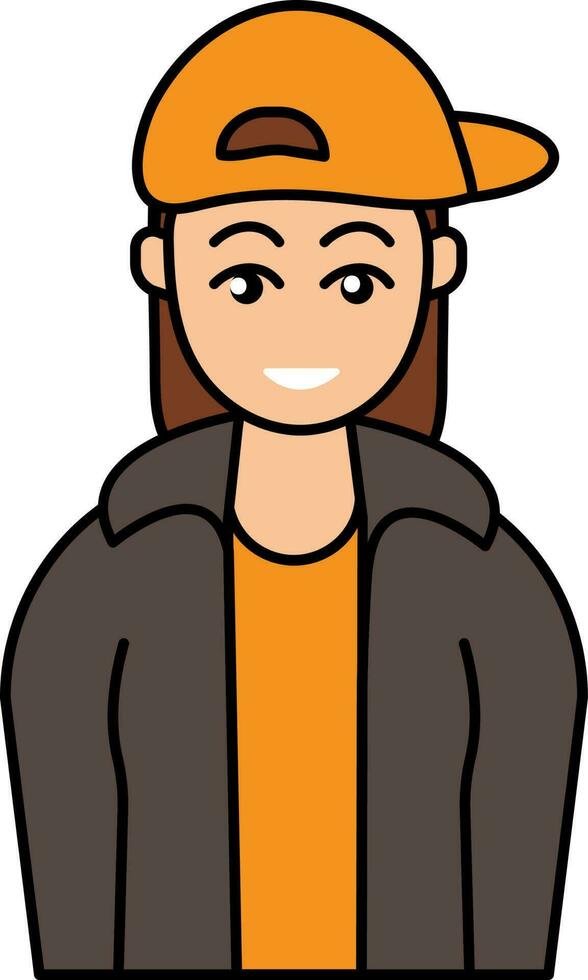 Brown Jacket Wearing Young Girl With Hat Flat Icon. vector