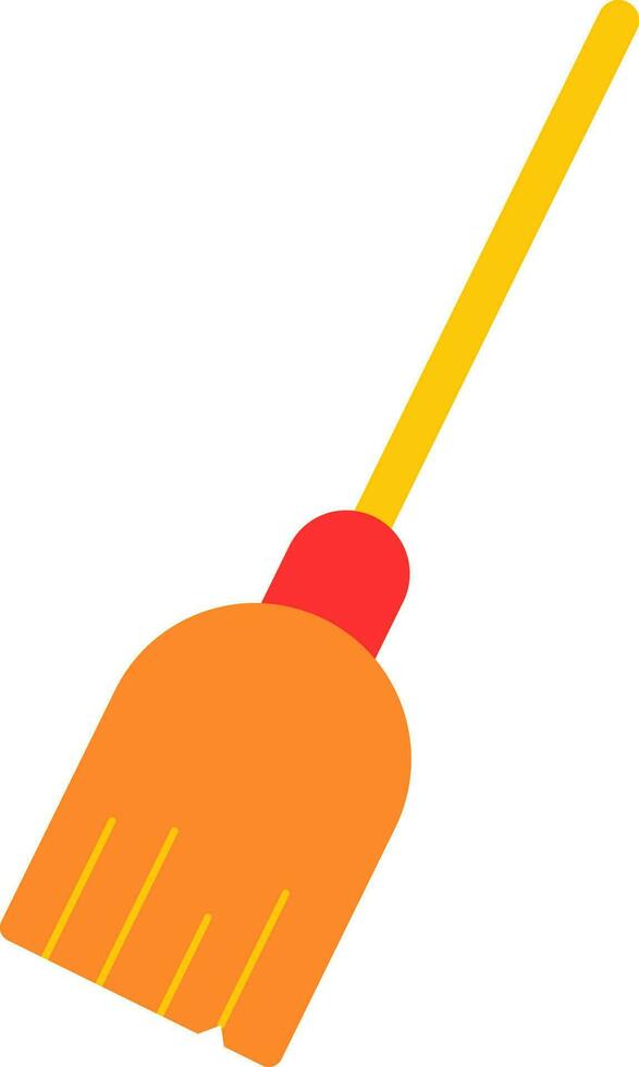 Orange And Red Broom Icon In Flat Style. vector