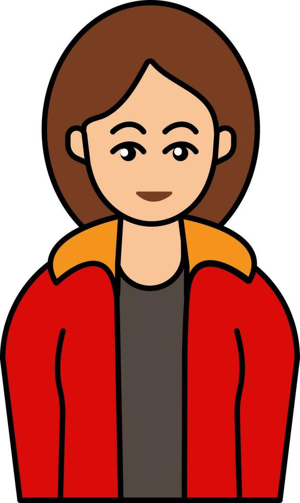 Casual Girl Wearing Red Jacket Flat Icon. vector