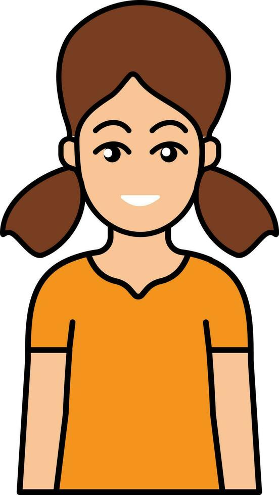 Double Ponytail Young Girl Icon In Flat Style. vector