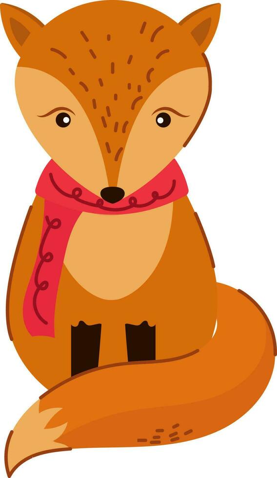 Isolated Cute Fox Wearing Red Scarf Flat Icon. vector
