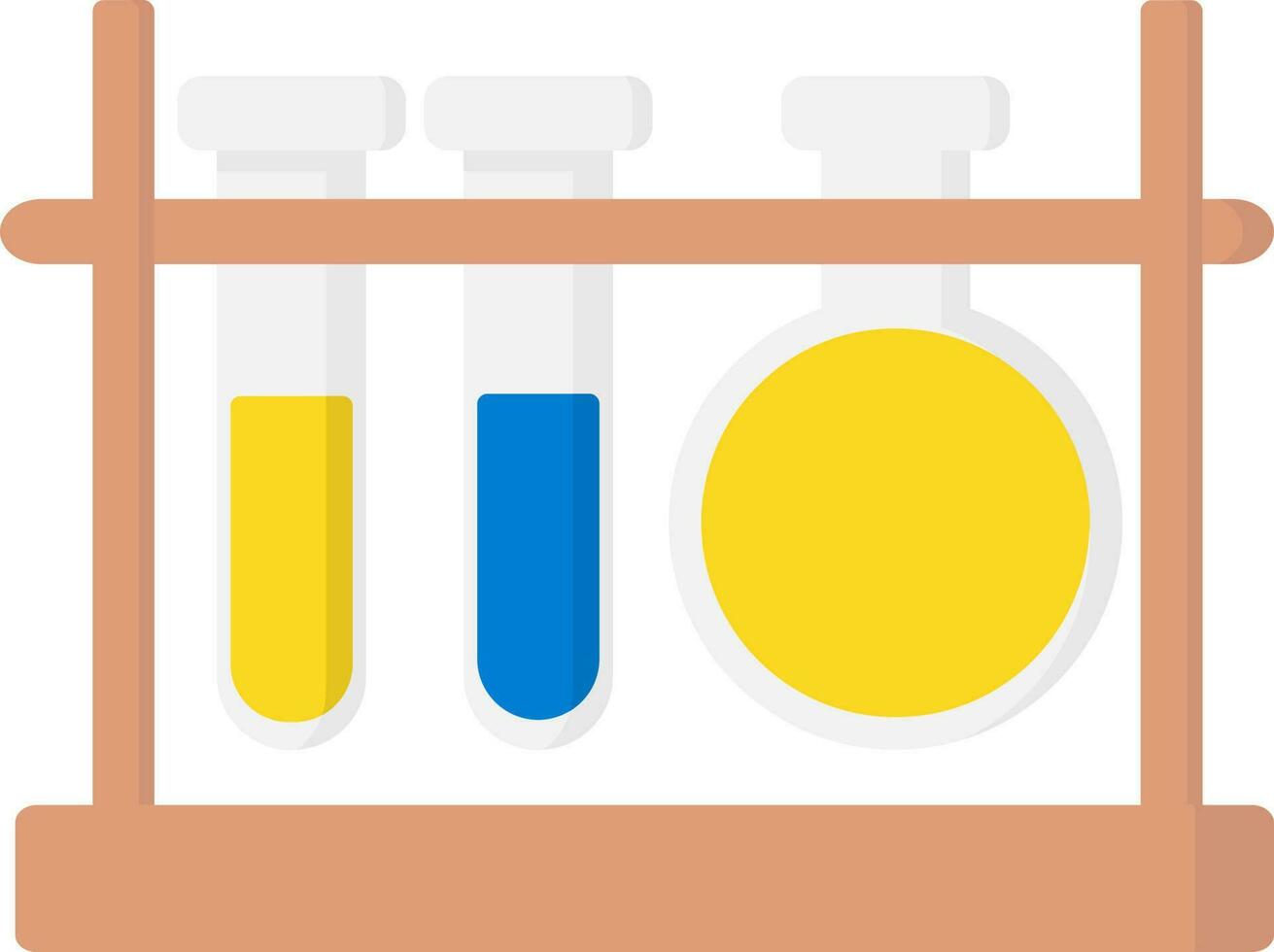 Yellow And Blue Liquid Beaker And Test Tube Rack Flat Icon. vector