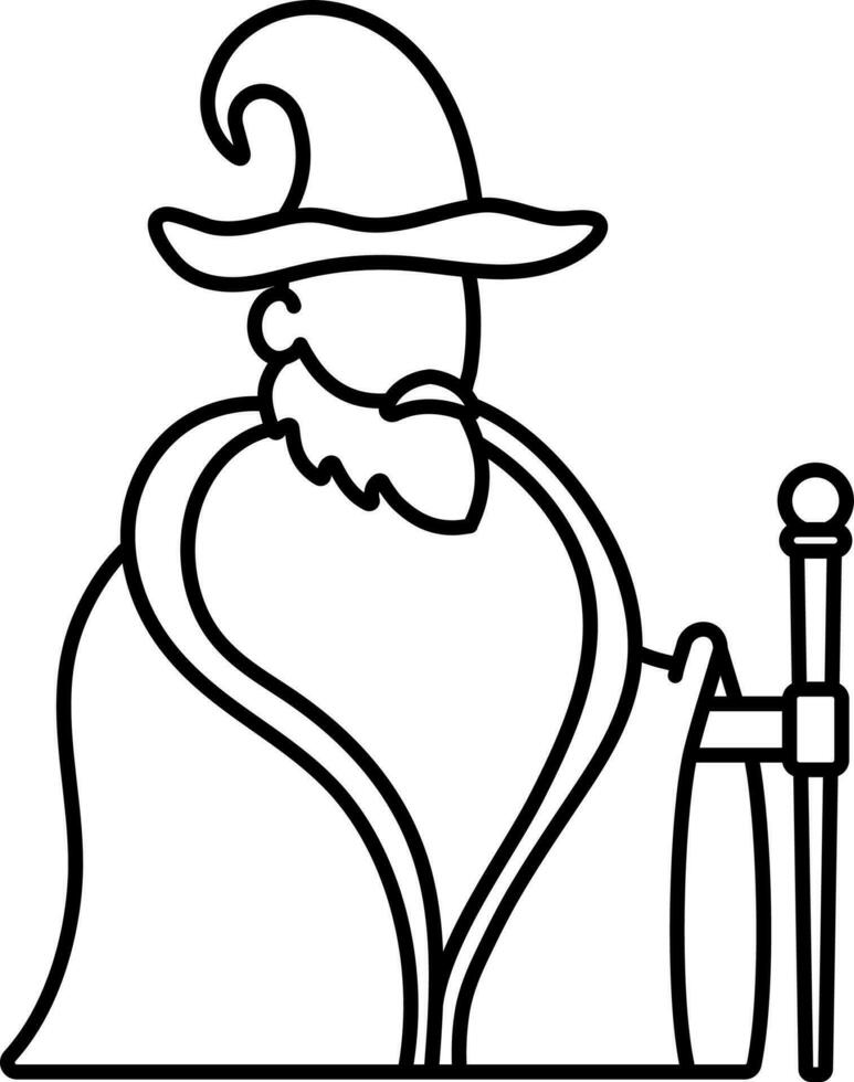 Cartoon Old Wizard Character Icon In Line Art. vector