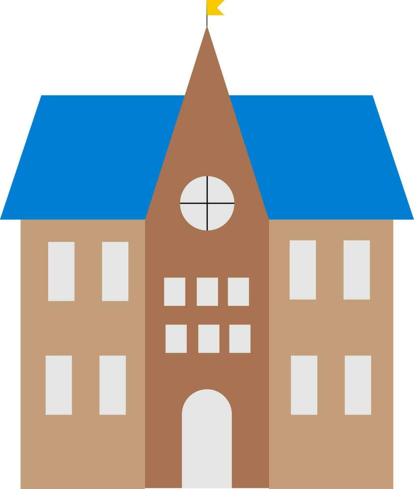 Isolated School Building Icon In Blue And Brown Color. vector