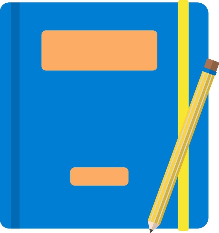 Flat Style Book And Pencil Icon In Blue And Yellow Color. vector