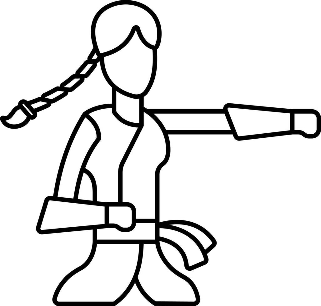 Faceless Female Fighter Cartoon Character Stroke Icon. vector