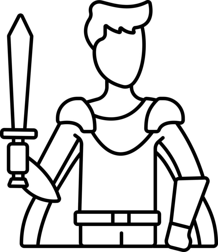 Warrior Faceless Man Holding Katana Icon In Black Outline. vector