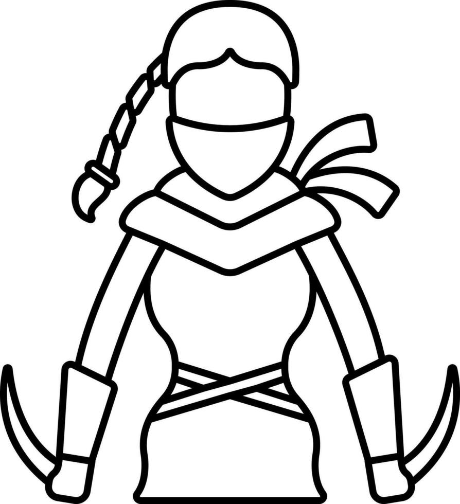 Linear Style Female Samurai Cartoon Icon. vector