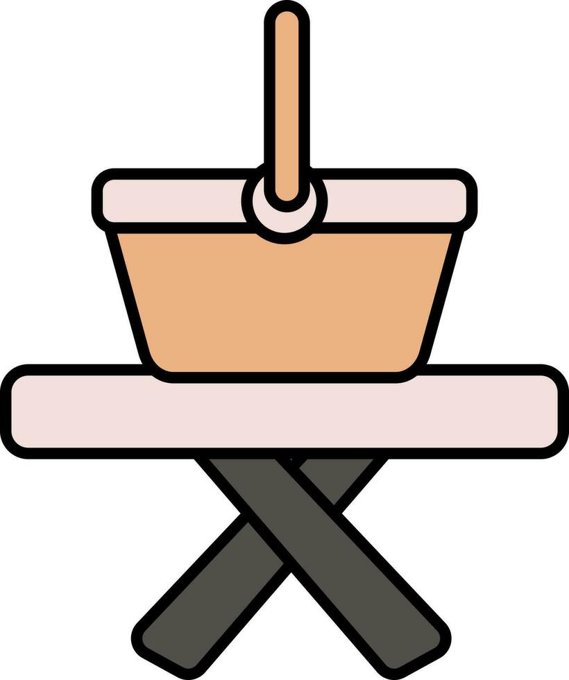 Basket On Folding Table Icon In Flat Style. vector