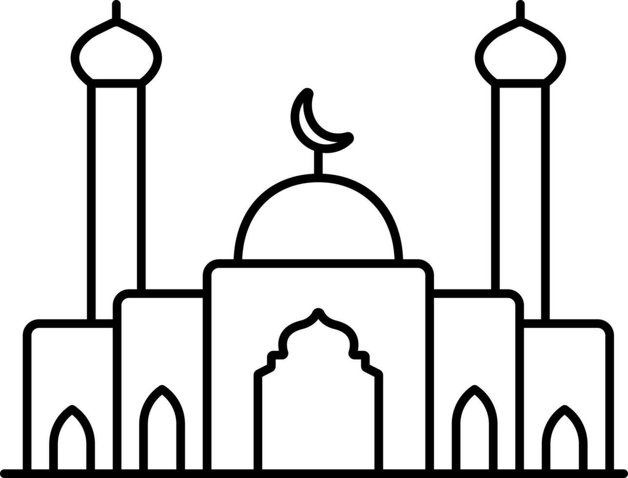 Black Outline Illustration Of Mosque Building Icon. vector