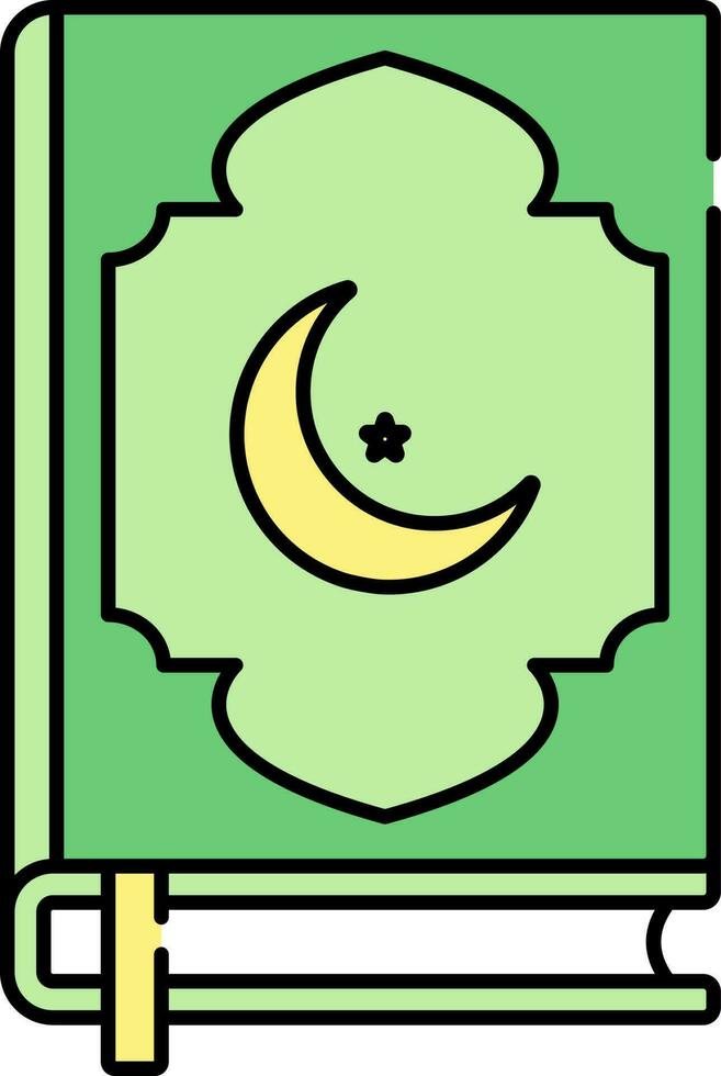 Corán libro icono en amarillo y verde color. vector
