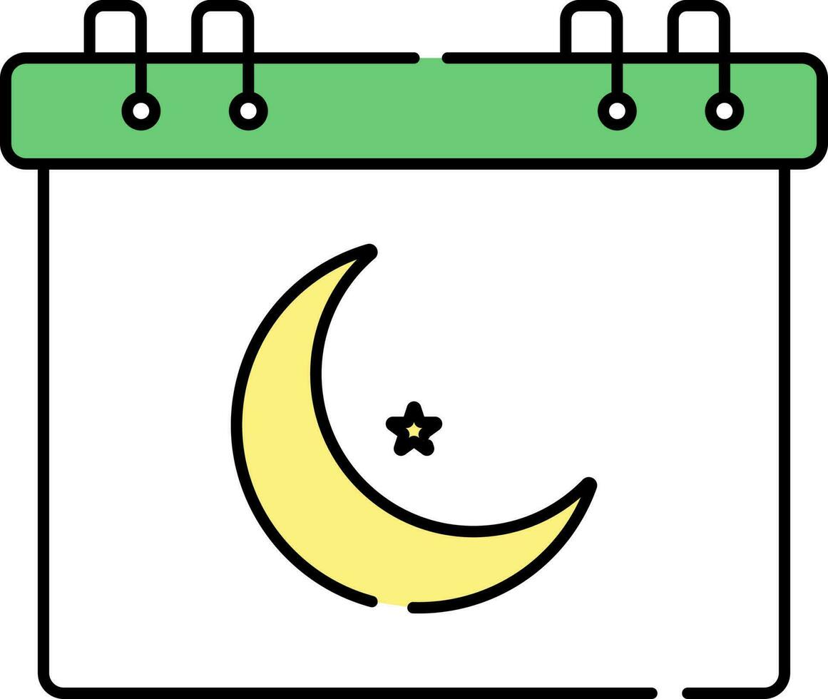 creciente Luna símbolo calendario verde y amarillo icono. vector