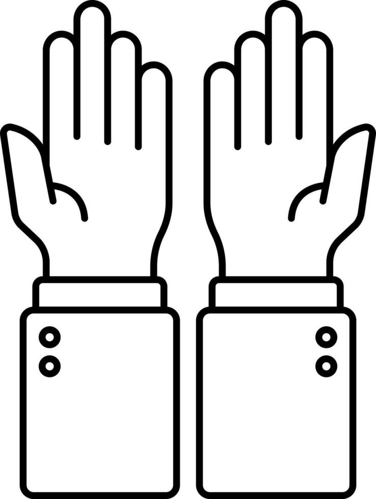 Black Linear Style Open Hand Praying Icon Or Symbol. vector