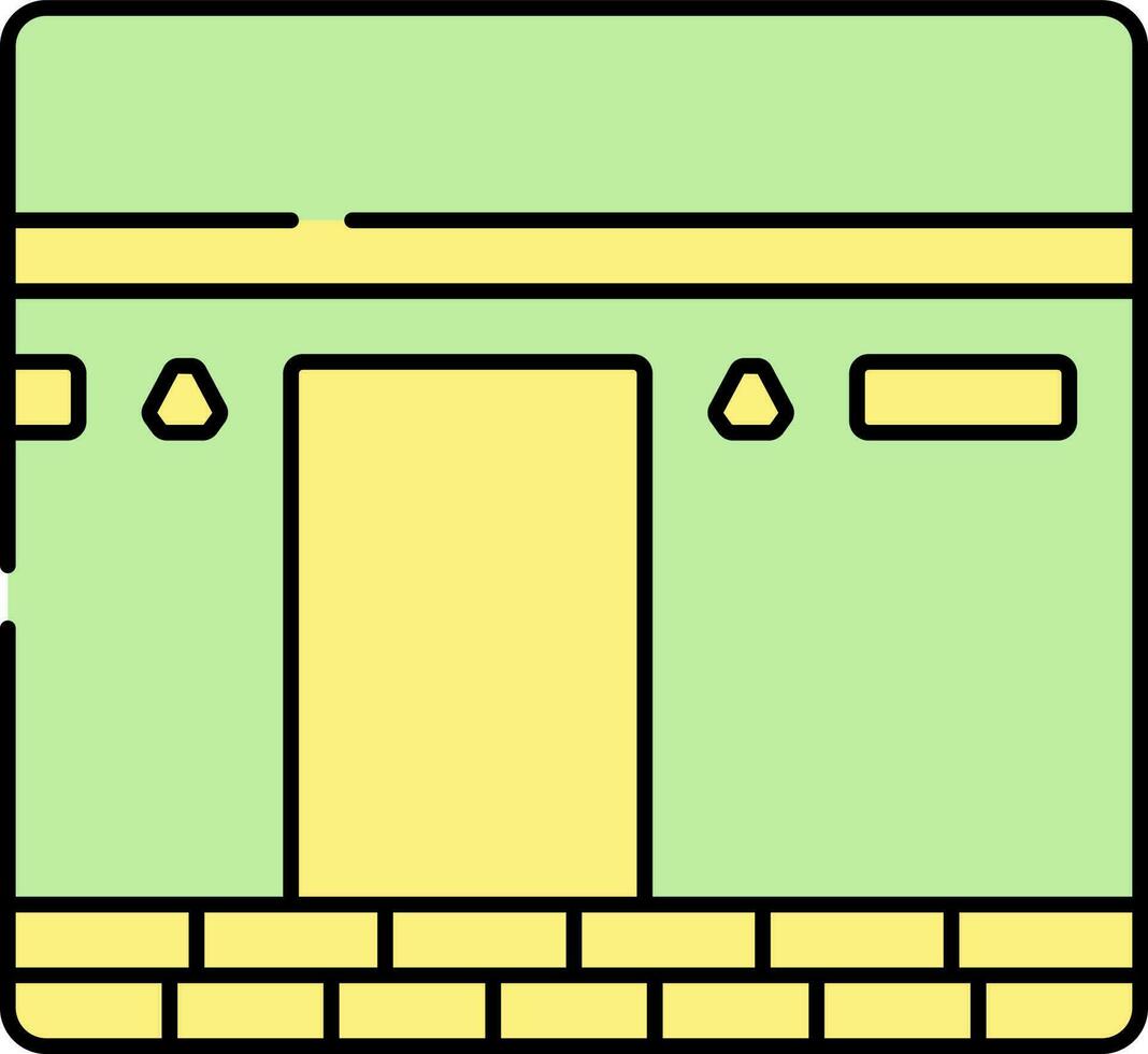 Green And Yellow Illustration Of Kaaba Icon. vector