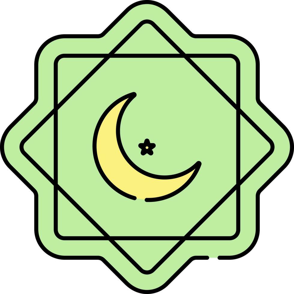 Cescent Moon With Star Rub El Hizb Green And Yellow Icon. vector