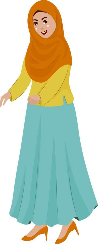 Beautiful Muslim Young Lady Standing On White Background. vector