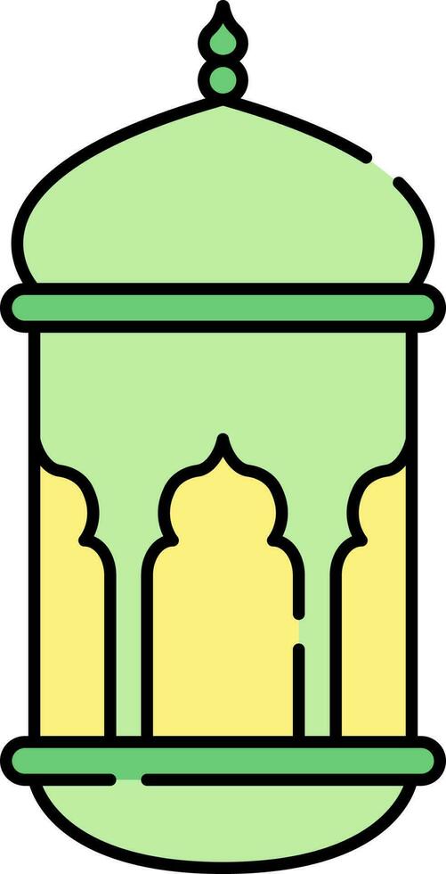 Isolated Arabic Lantern Flat Icon In Yellow And Green Color. vector
