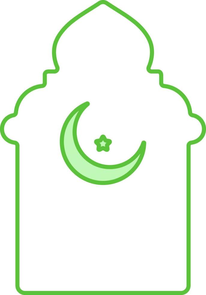 Crescent Moon With Star Window Or Door White And Green Icon. vector