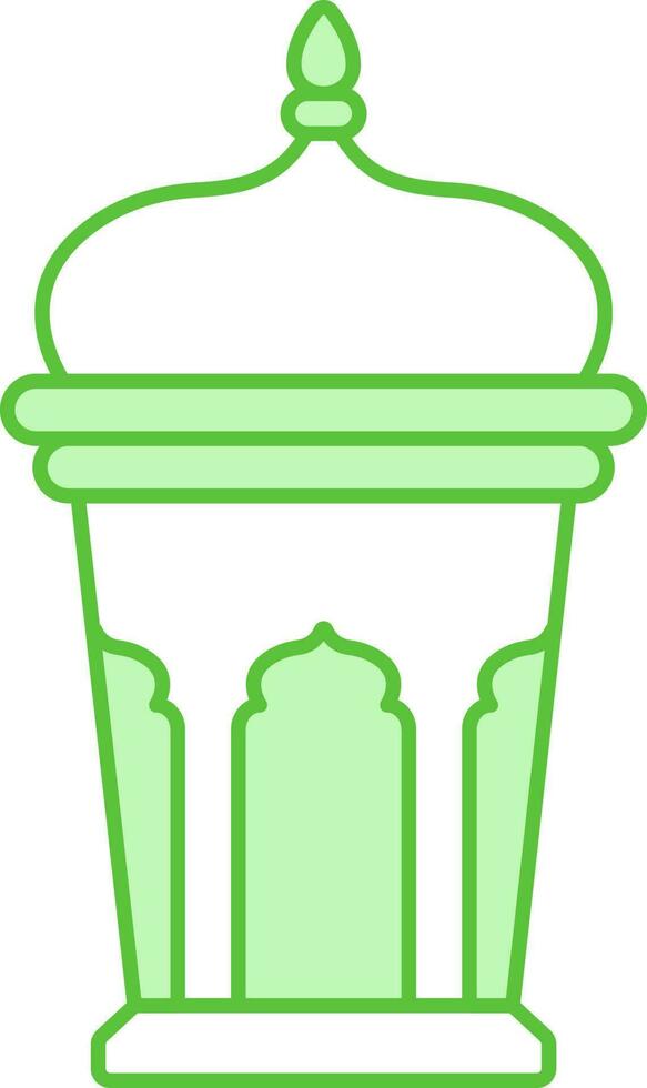Isolated Arabic Lantern Flat Icon In White And Green Color. vector