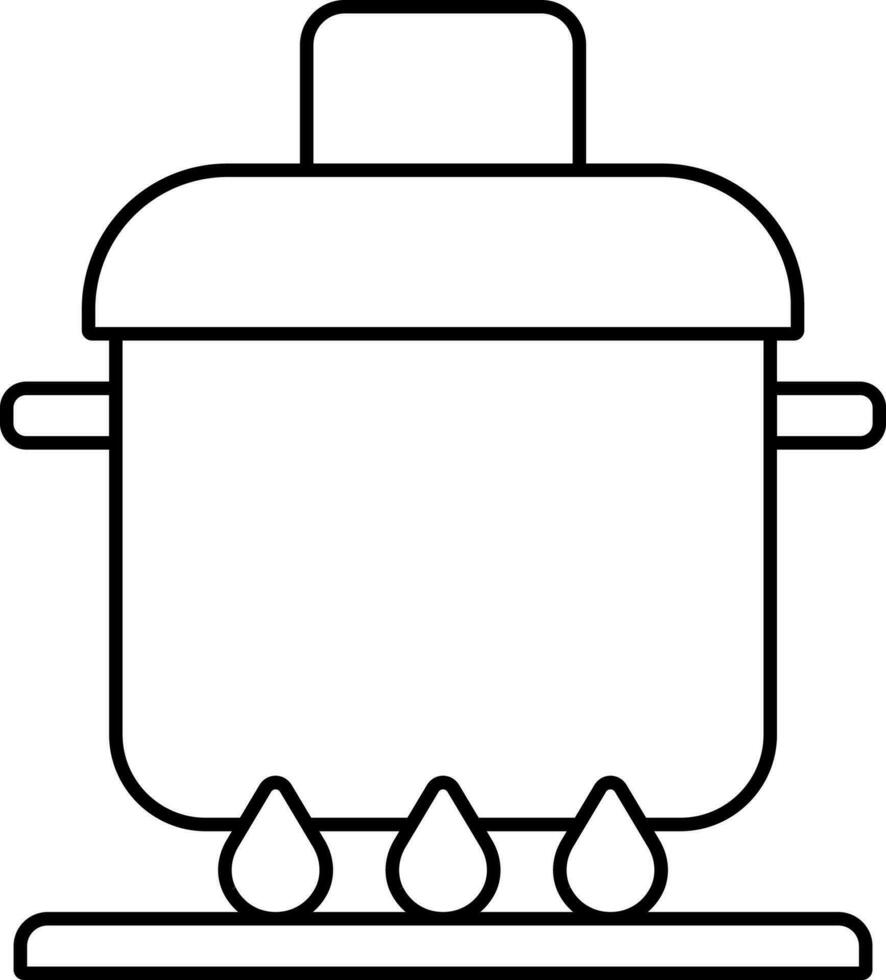 Food Pot On Gas Stove Icon In Black Line Art. vector