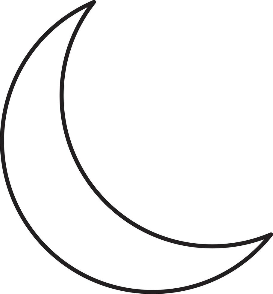 Black Thin Line Art Of Crescent Moon Icon. vector