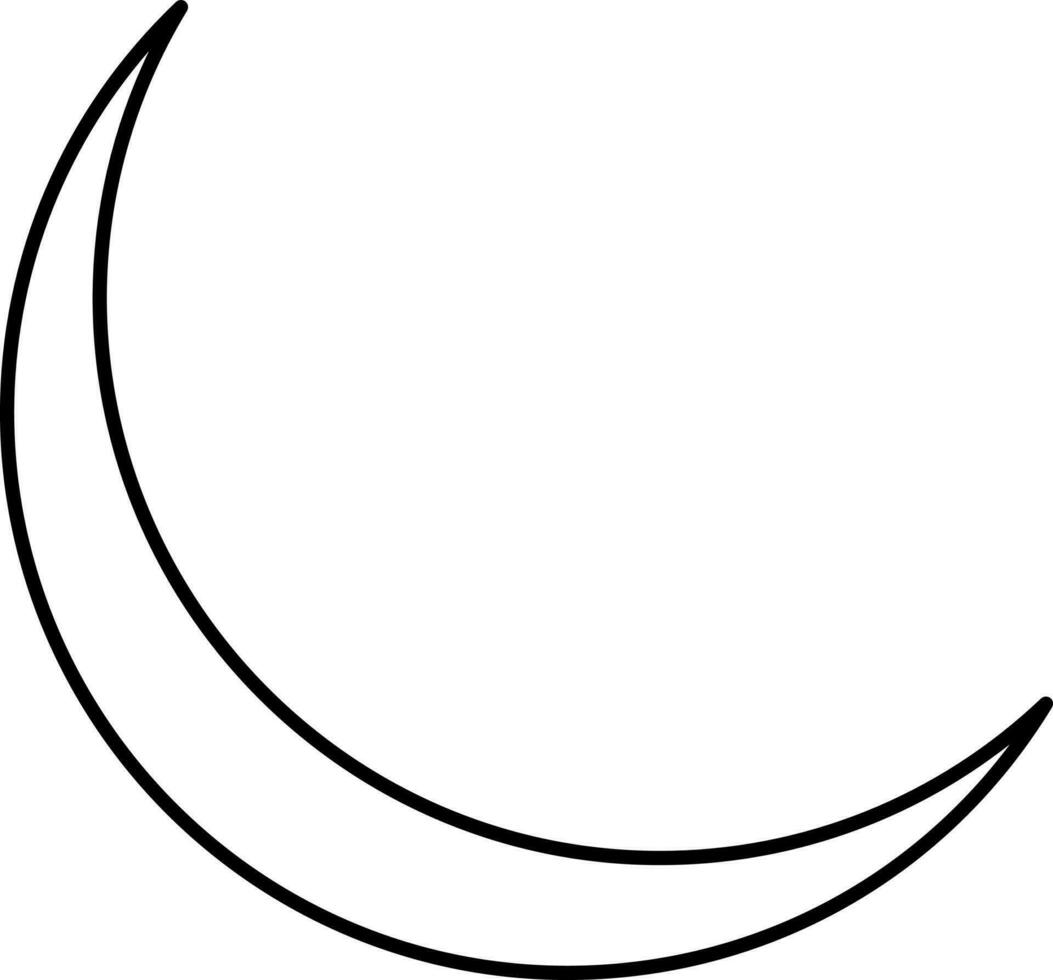 Black Thin Line Art Of Crescent Moon Icon. vector