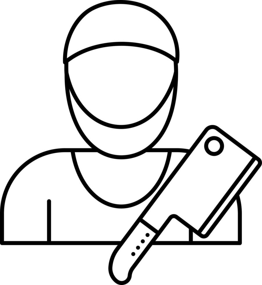 Cartoon Muslim Man Holding Knife Icon In Line Art. vector