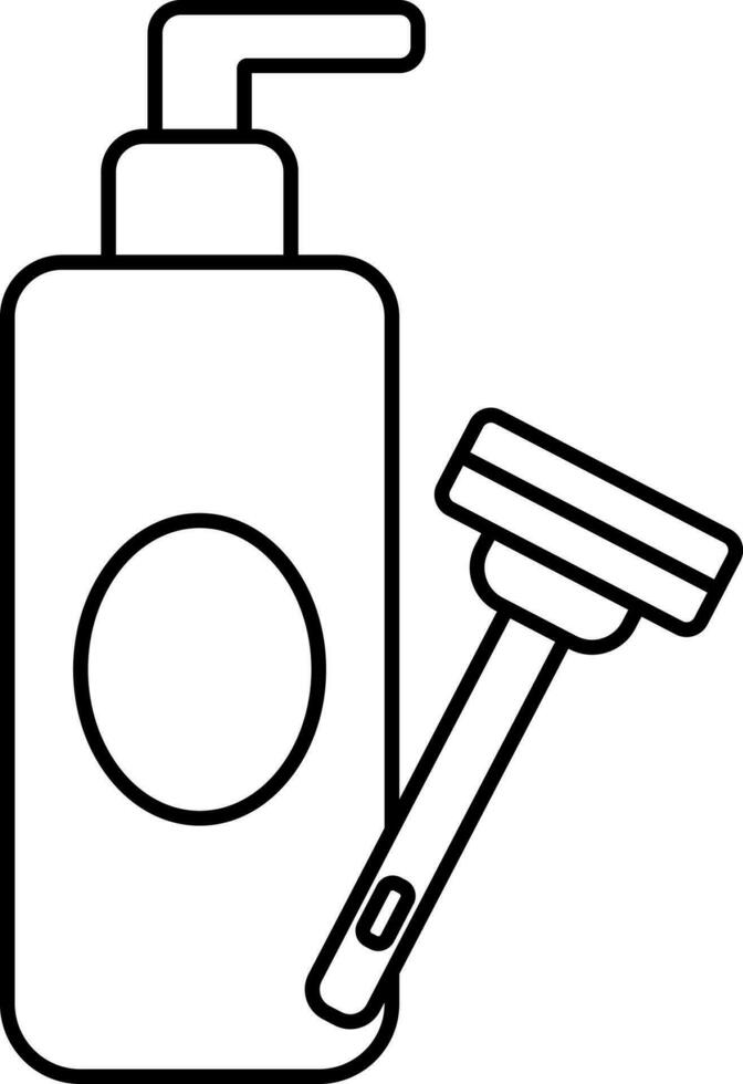 Shaving Cream With Razor Machine Icon In Black Stroke. vector