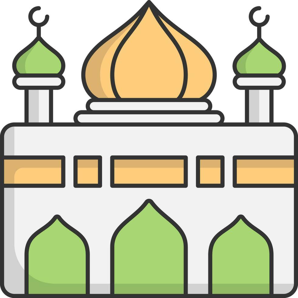 Green And Yellow Illustration Of Mosque Icon On White Background. vector