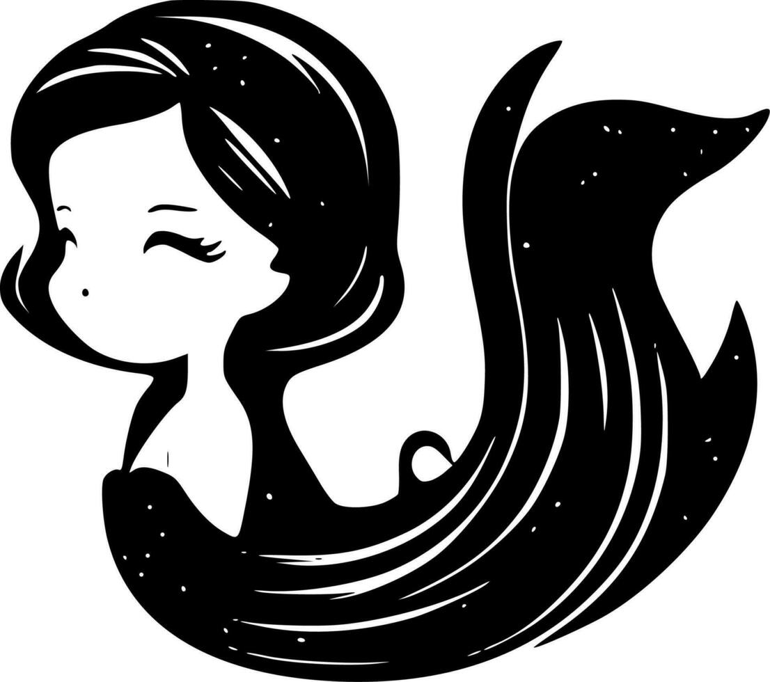 Mermaid - Black and White Isolated Icon - Vector illustration