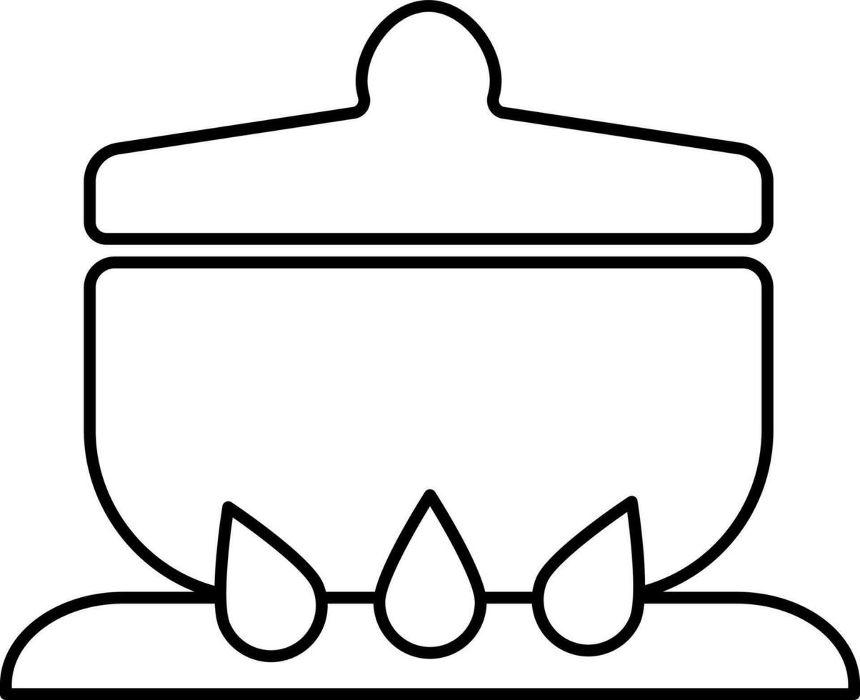 Food Pot On Gas Stove Icon In Black Line Art. vector