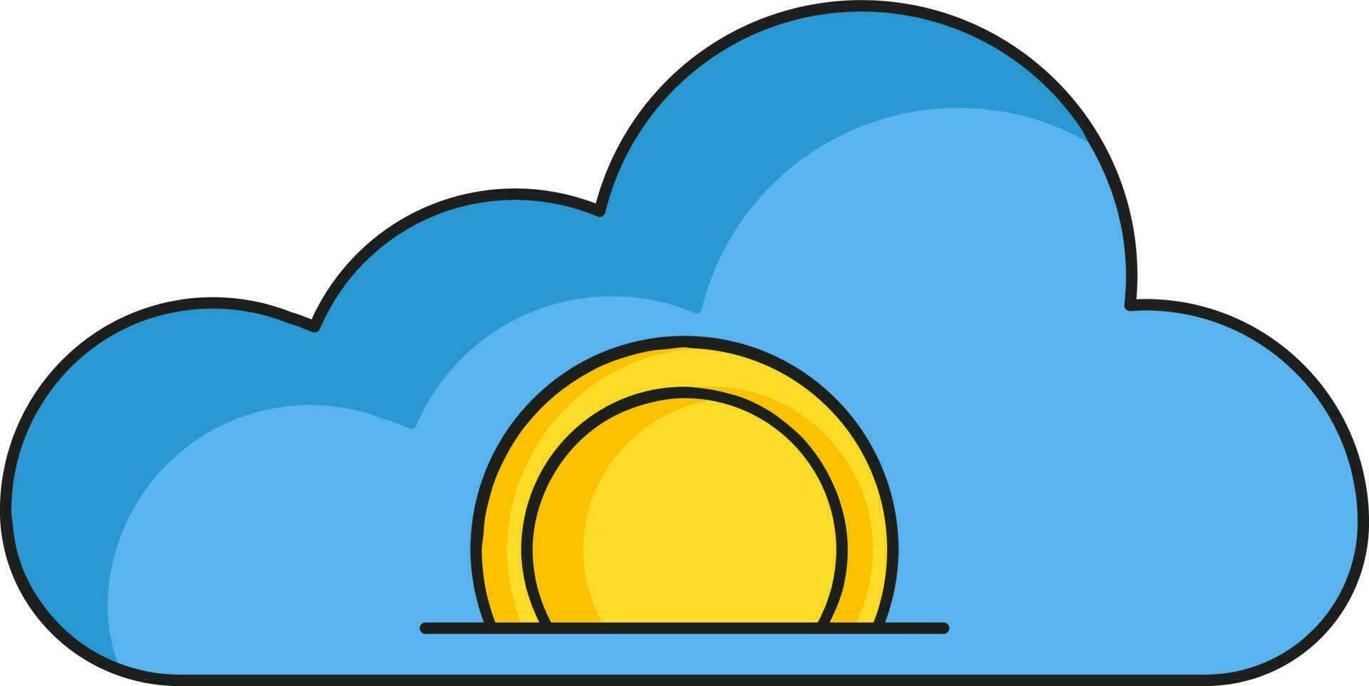 Flat Style Cloud With Coin Icon In Yellow And Blue Color. vector