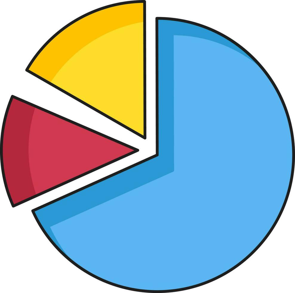 plano estilo Tres parte tarta gráfico vistoso icono. vector