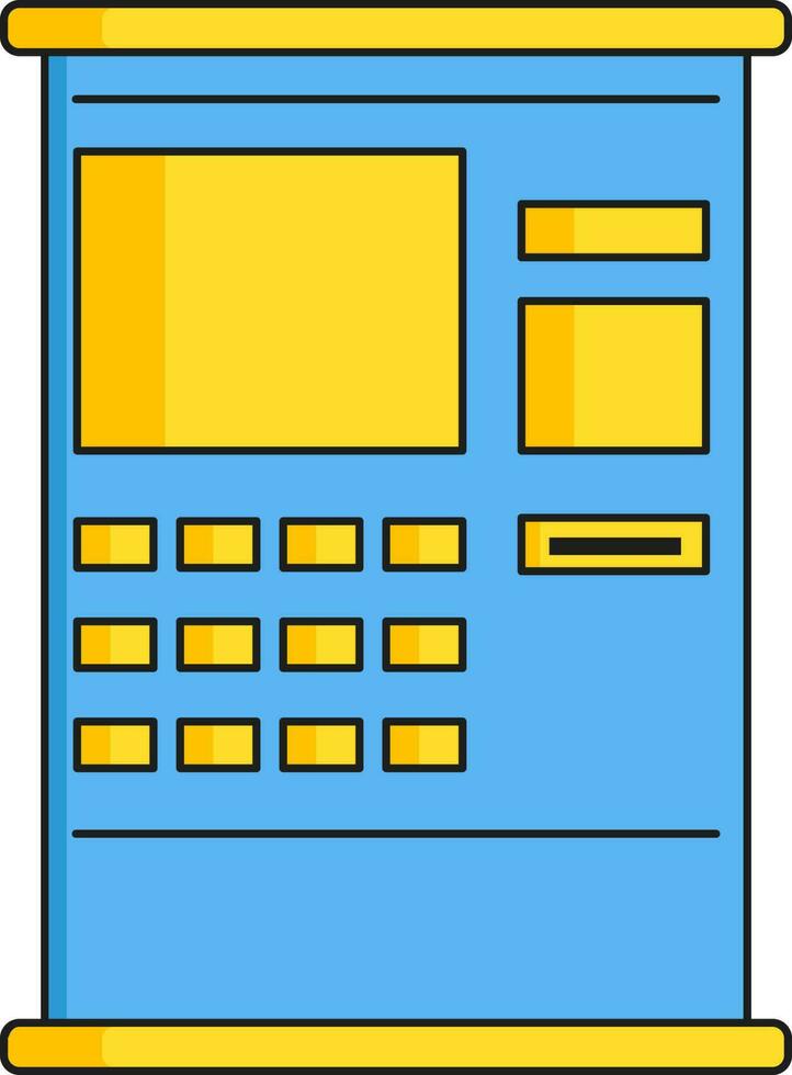 Flat ATM Machine Icon In Yellow And Blue Color. vector