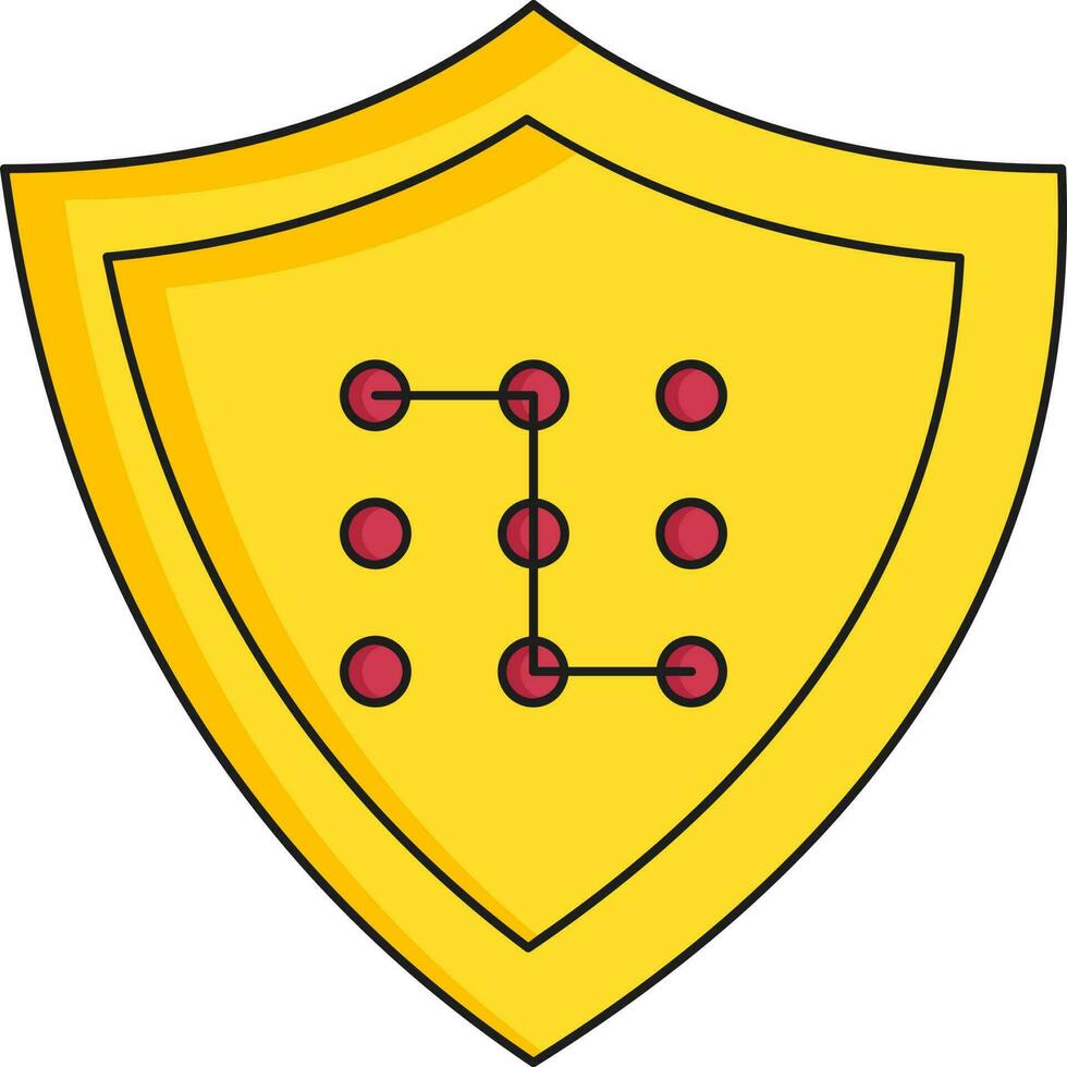 Create Password Pattern Shield For Security Icon In Red And Yellow Color. vector