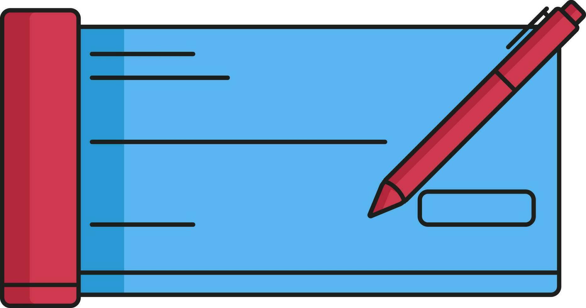 talonario de cheques con bolígrafo icono en rojo y azul color. vector