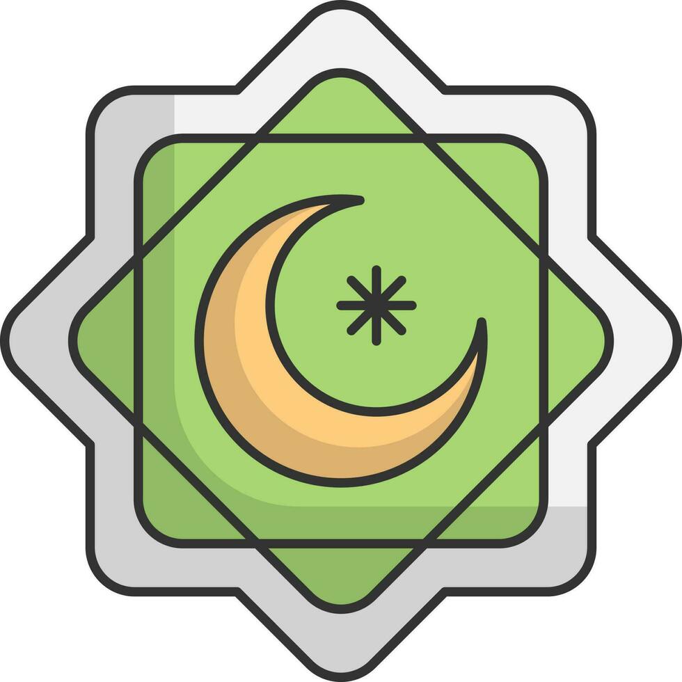 Cescent Moon With Star Rub El Hizb Green And Yellow Icon. vector
